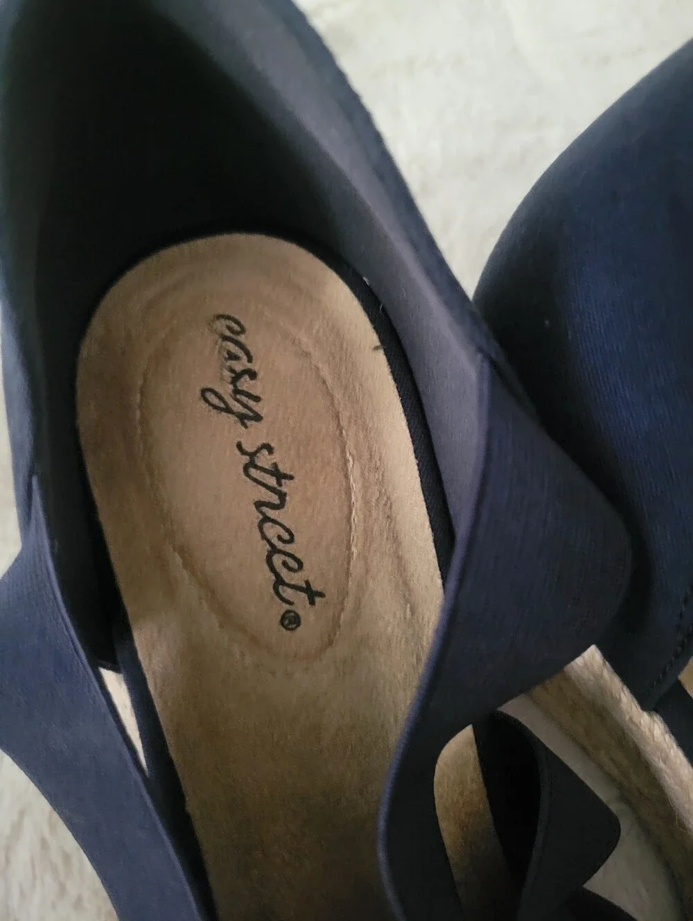 easy street Navy Espadrille Wedge Sandals with Elastic Cross Straps Size 11W